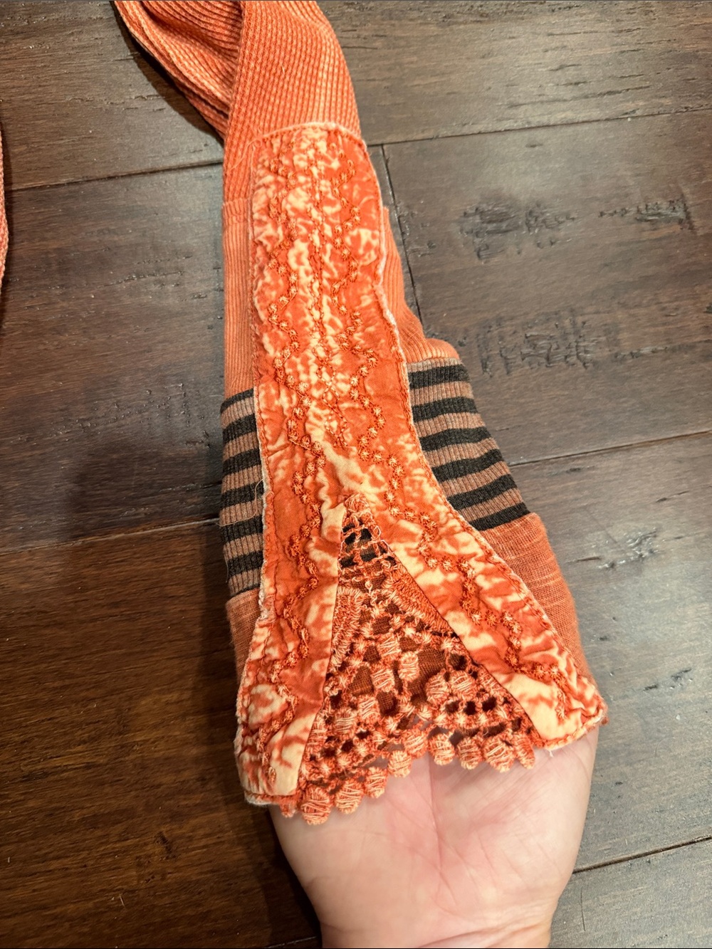 gimmicks by BKE Rust-Orange Long Sleeve Scoop Neck Top with Crochet Cuffs - Picture 2 of 2